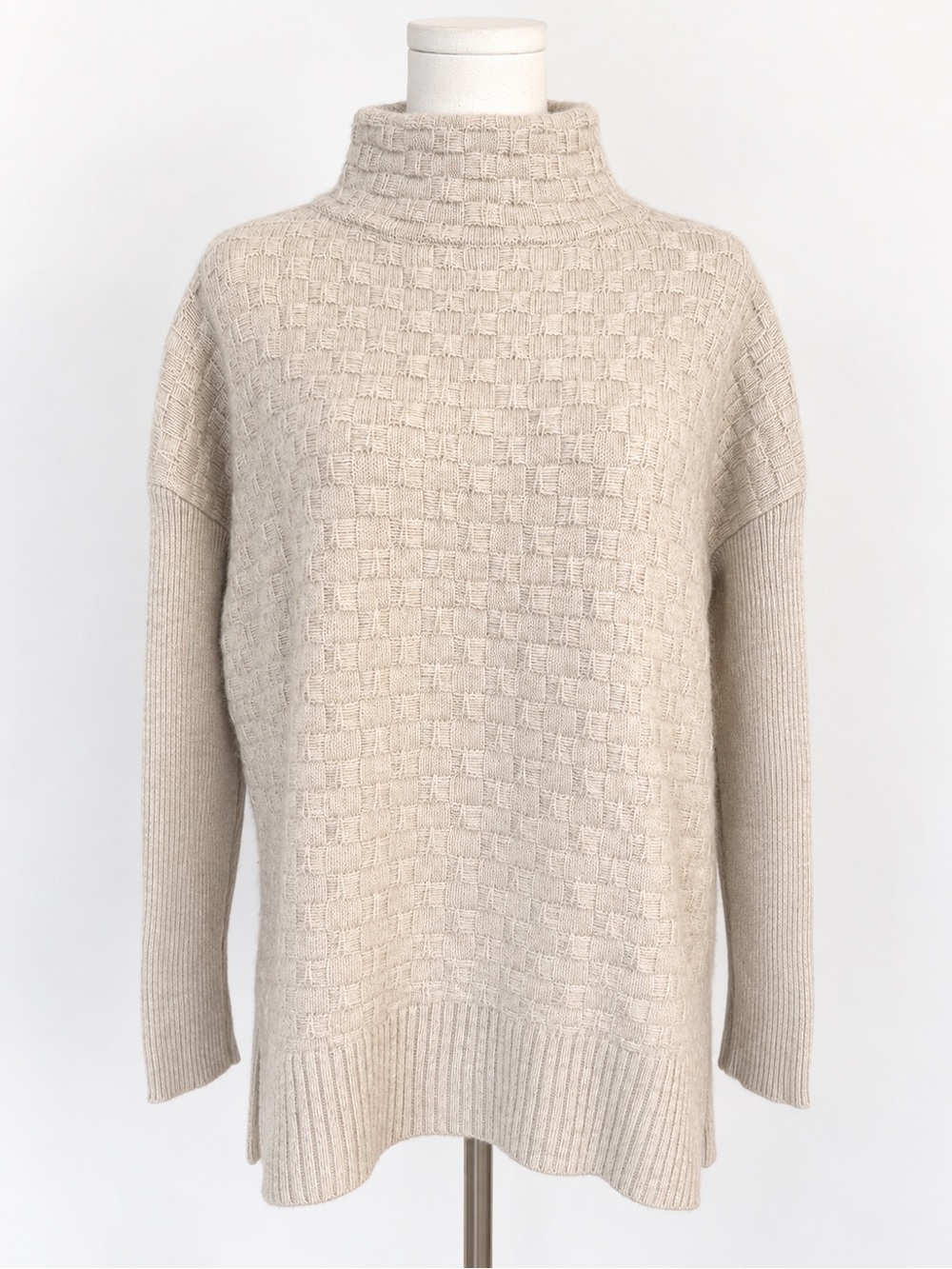 The Cashmere Project 100% Cashmere Textured Turtleneck Sweater Small Cream